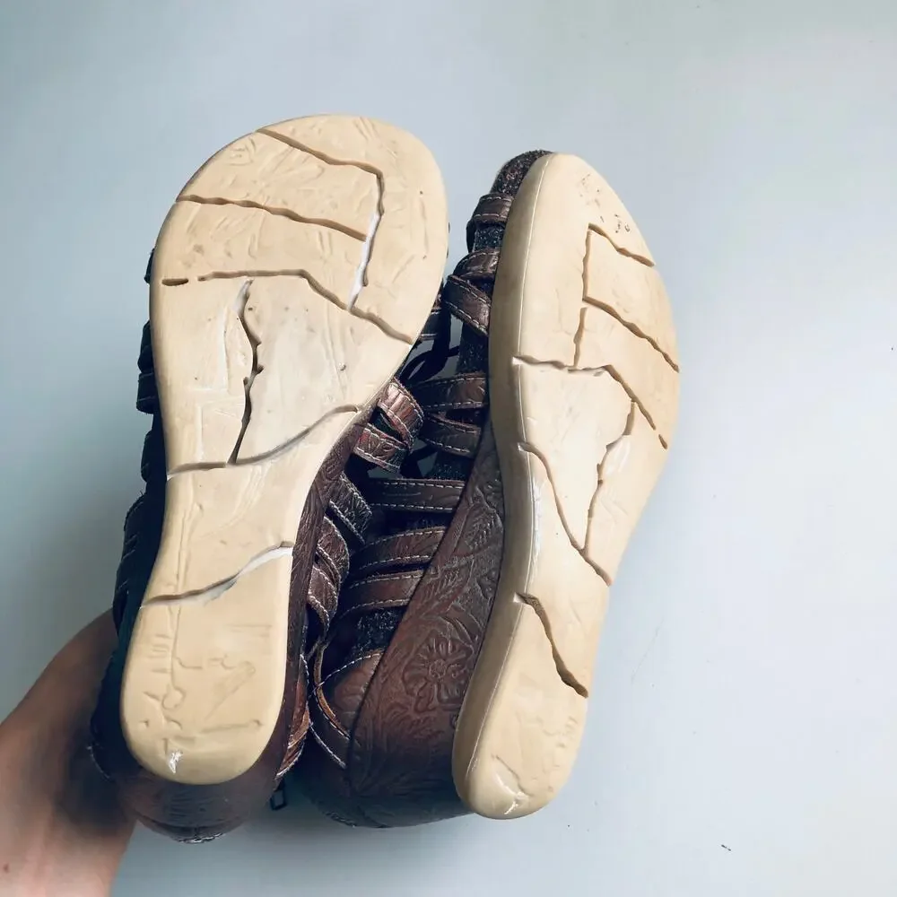 OTBT 'Nomadic'  Wedge Heel Comfort Sandal Women SZ 6 Strappy Metallic Gladiator